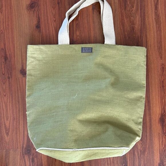 Sigrid Olsen Green jute tote bag beach - Picture 1 of 6